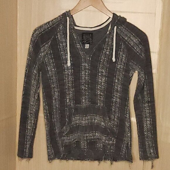 Billabong Grey White Hooded Distressed Hem Pullover Coverup Small - Picture 1 of 8